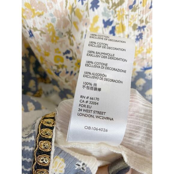 Free People Women's Gardenia Tunic Cream Blue Yellow Embellished Large - Picture 14 of 16